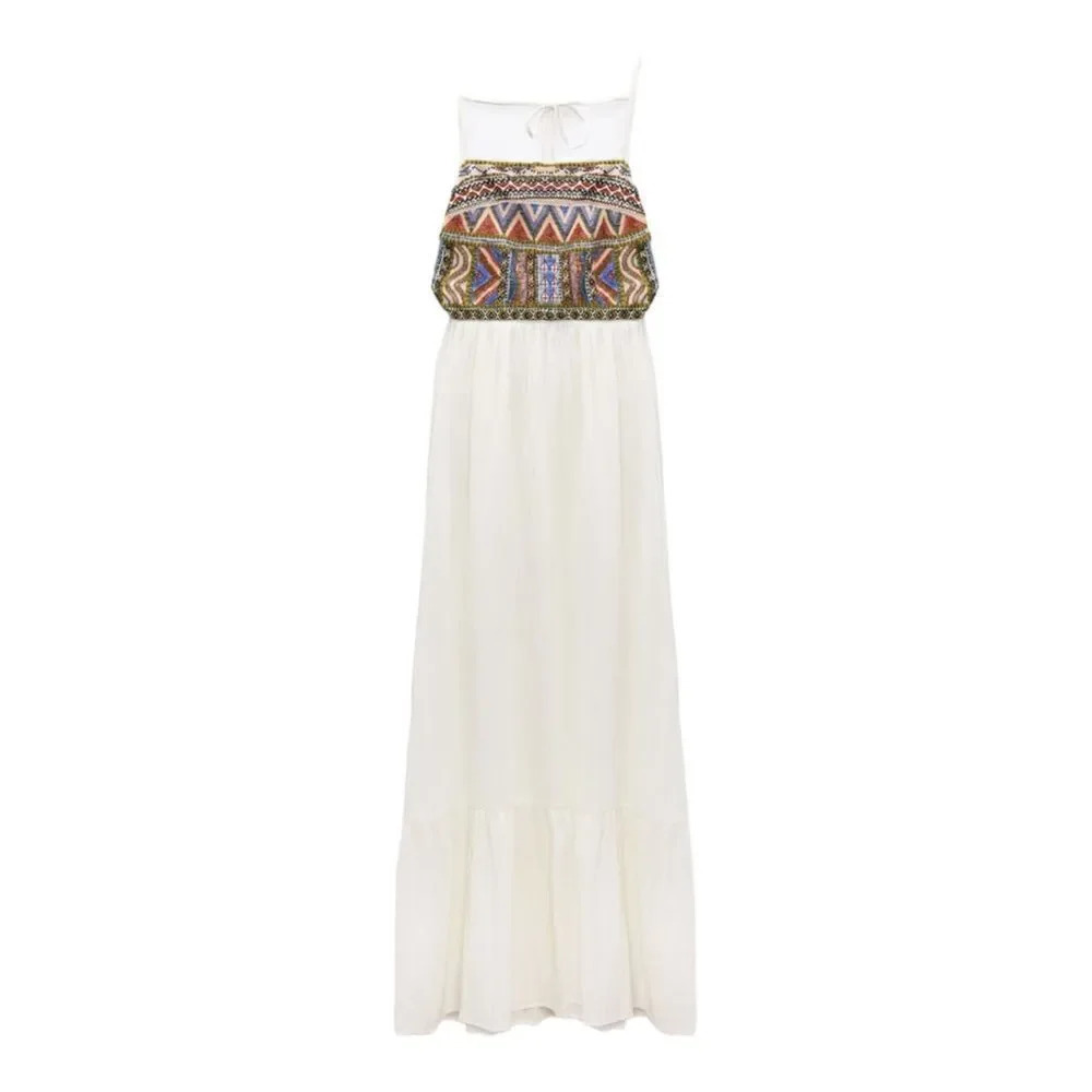 ZARA Oyster White Embroidered Beaded Maxi Dress NWT Sizes S L Boho Resort - Picture 2 of 11